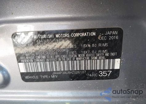 2017 Mitsubishi Outlander Sport 2.0 Le из США, поврежденный, VIN JA4AP3AU8HZ026107